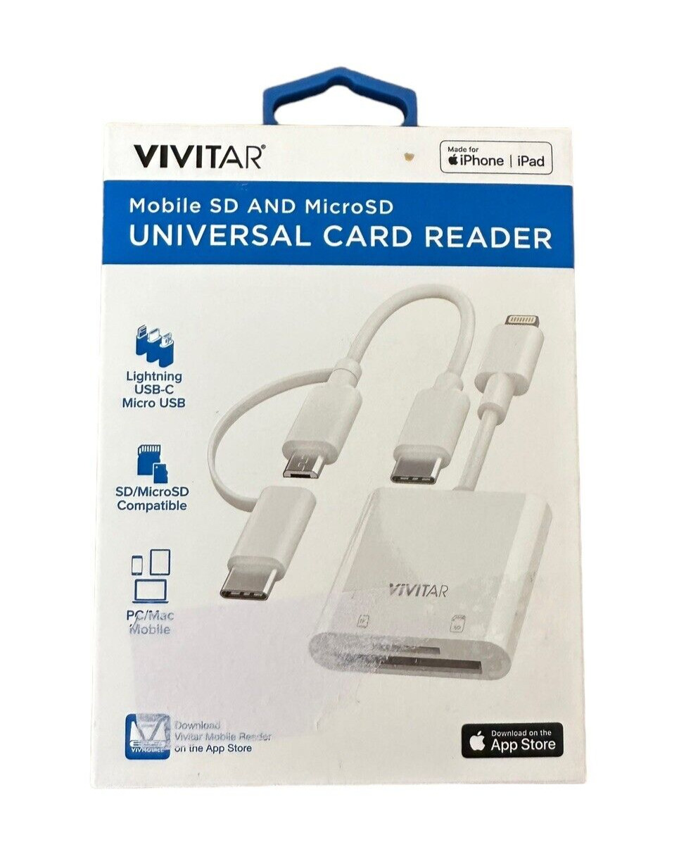 Vivitar Mobile SD and MicroSD Universal Card Reader White MOV4016 Apple NIB