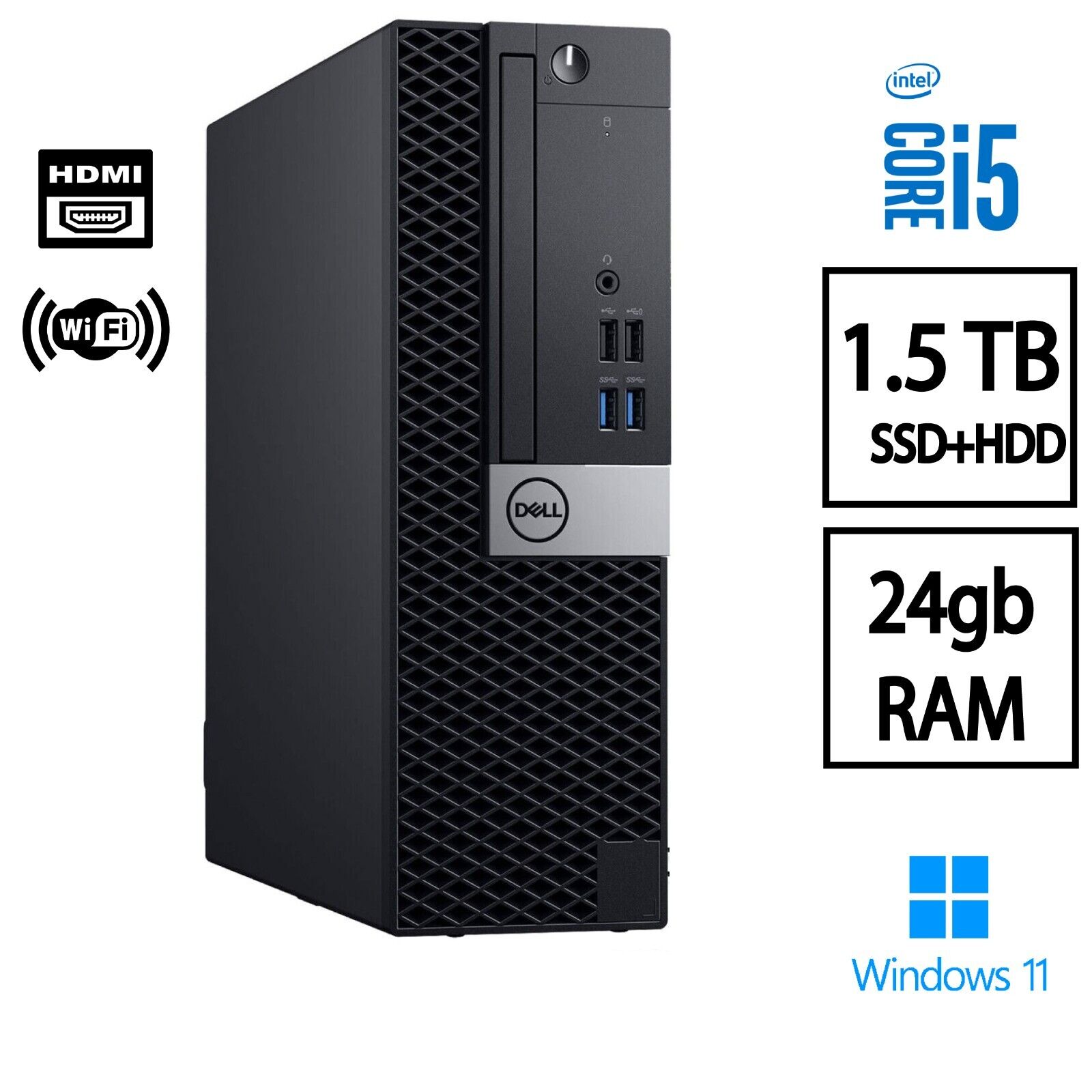 Dell Windows 11 Pro Desktop Computer PC Core i5 24GB RAM 1.5 TB SSD+HDD Wi-Fi