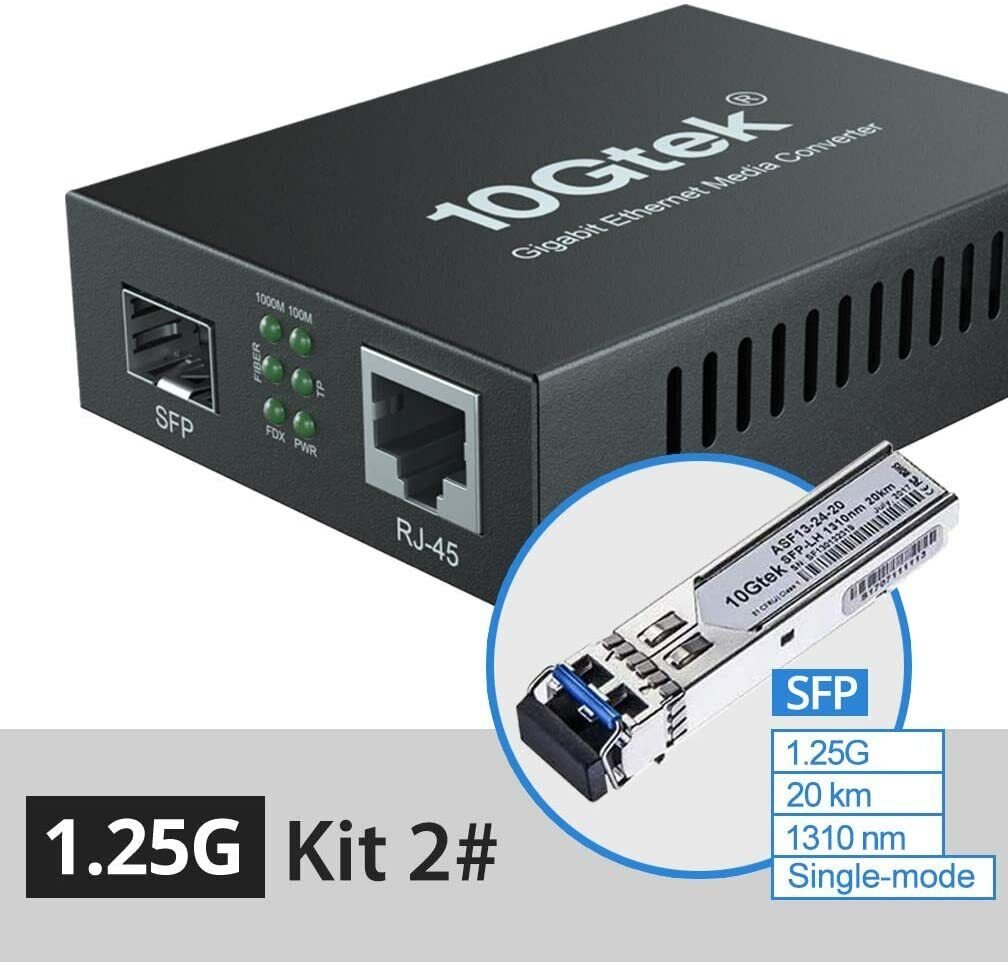 Gigabit Ethernet Media Converter SFP to RJ45 w/ SFP Module Singlemode up to 20KM