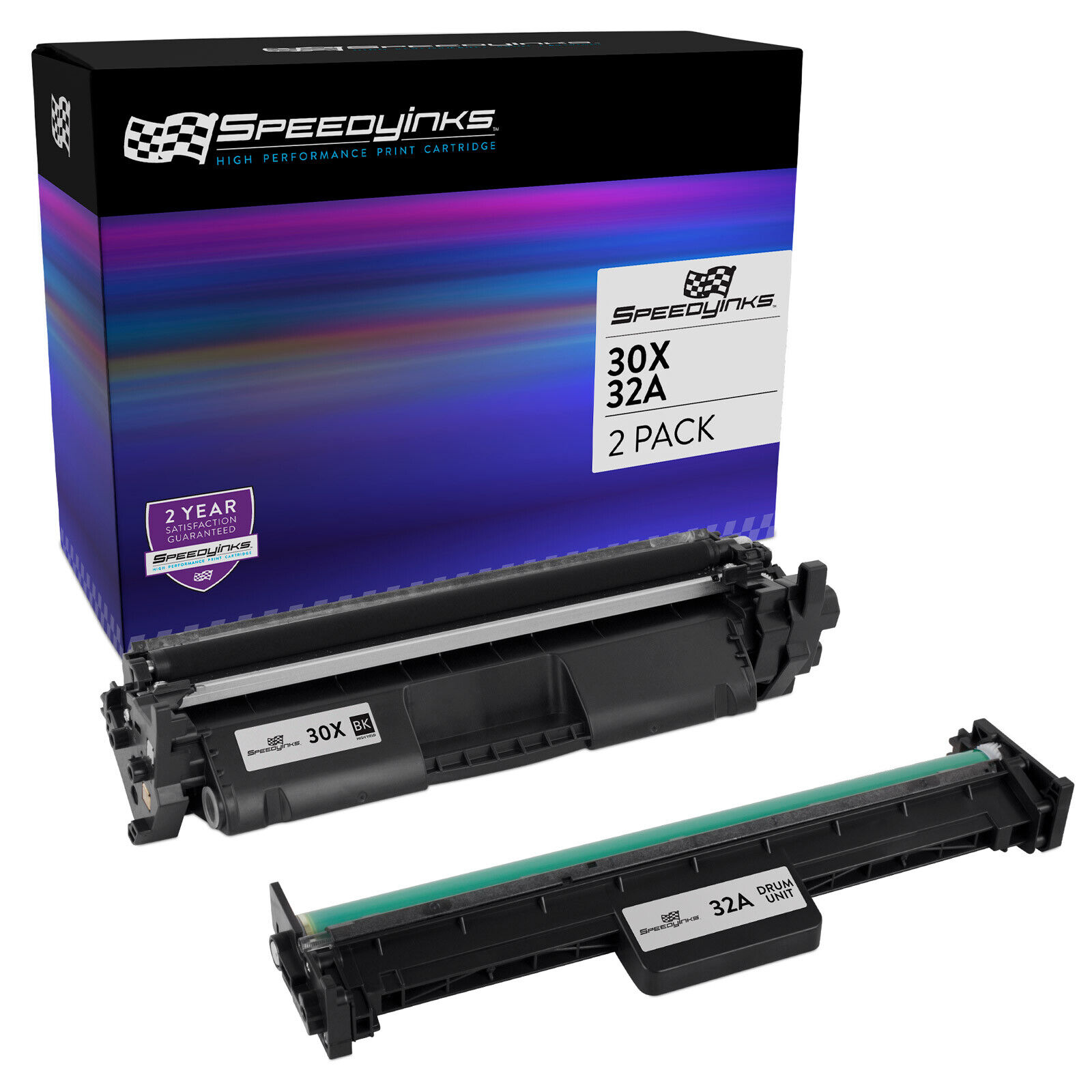 2PK Replacement for HP 30X CF230X Black Toner & 32A CF232A Drum for M203dw
