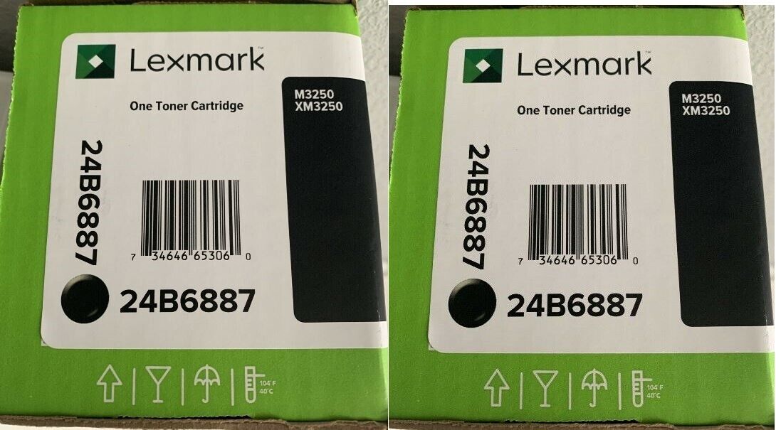 2 Genuine Factory Sealed Lexmark 24B6887 Black Toner Cartridges M3250 XM3250