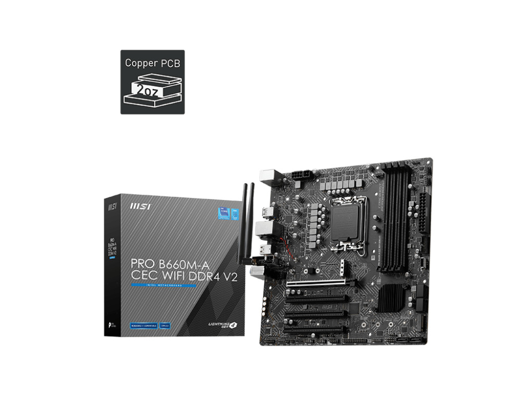 MSI PRO B660M-A CEC WIFI DDR4 V2 mATX, 12th Gen Intel Core, LGA 1700 Socket