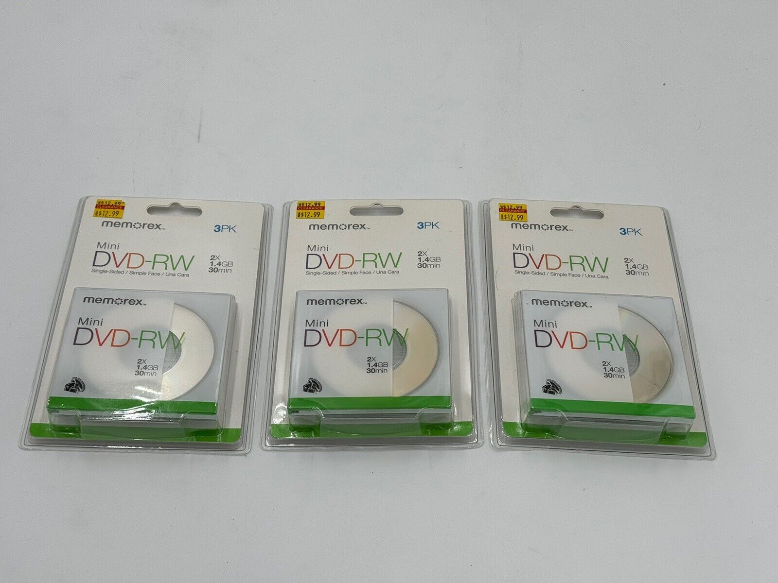 Lot of 3 Memorex Mini DVD-RW 3 Pack Discs Unopened Single Sided 1.4 GB 30 min