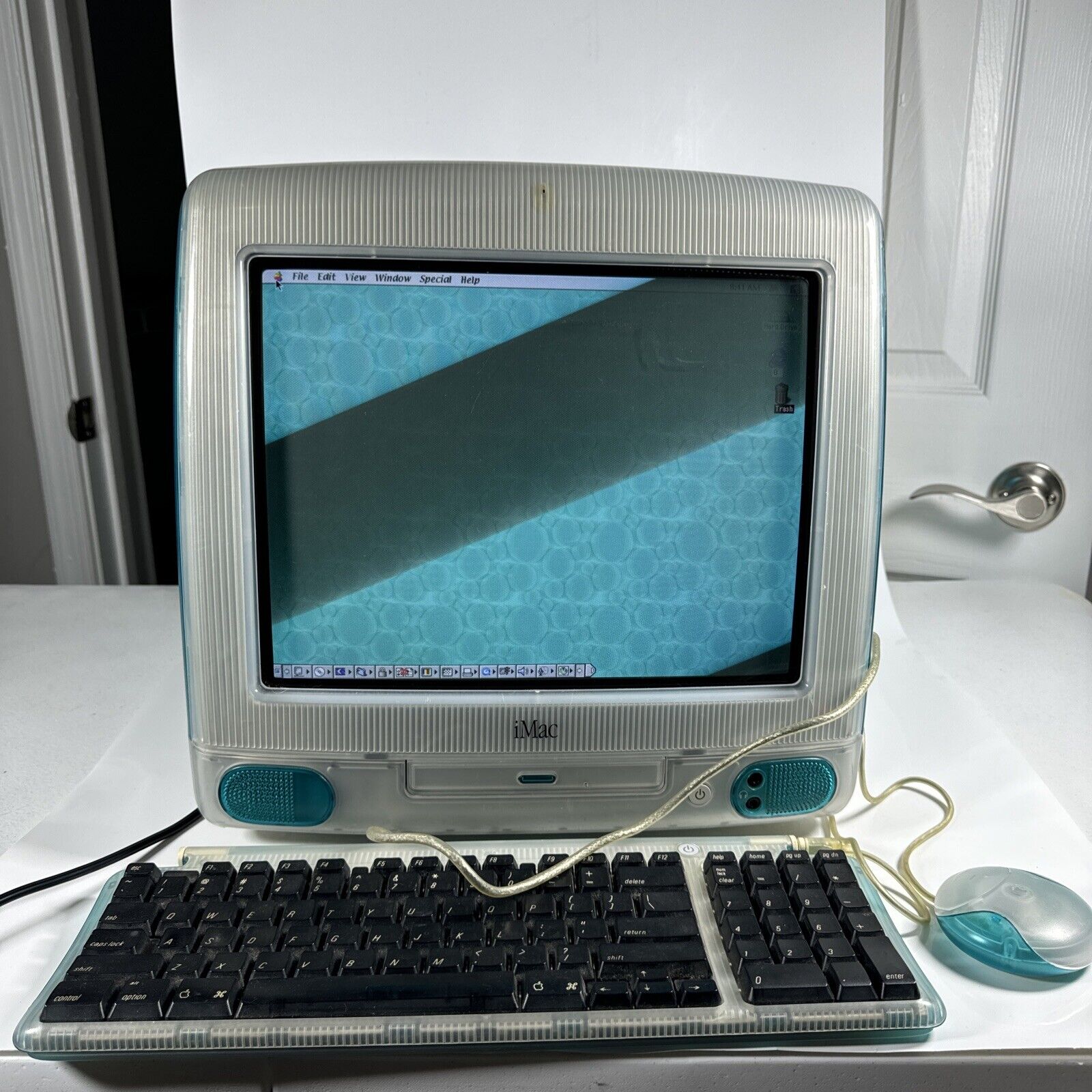 Vintage Apple iMac G3 1998 PowerPC Bondi Teal Blue With Keyboard & Mouse Working