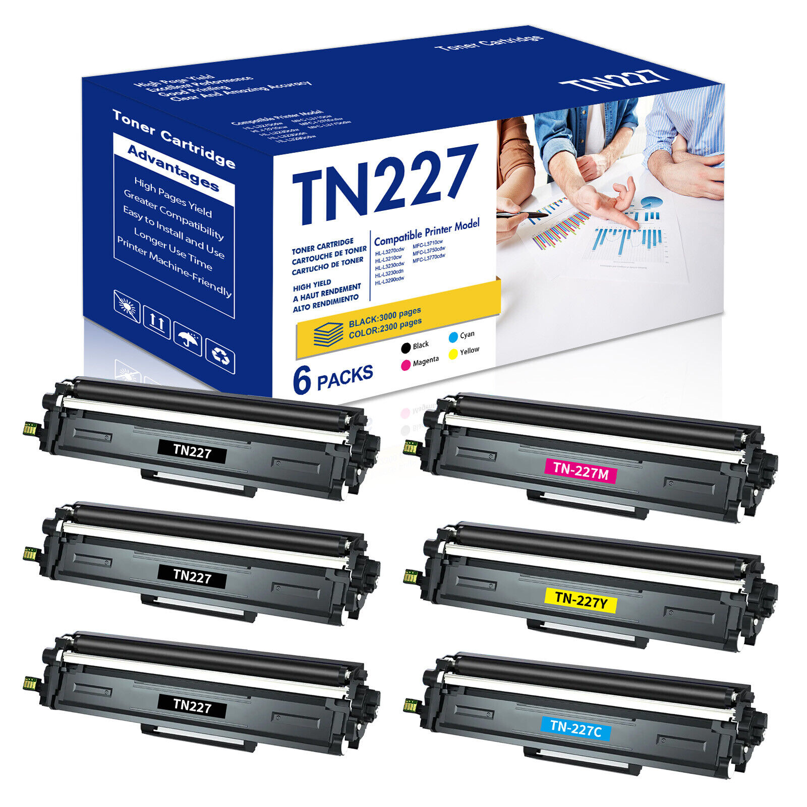 6PK TN227 Toner Cartridge for Brother  HL-L3290CDW L3210CW MFC-L3770CDW L3750CDW
