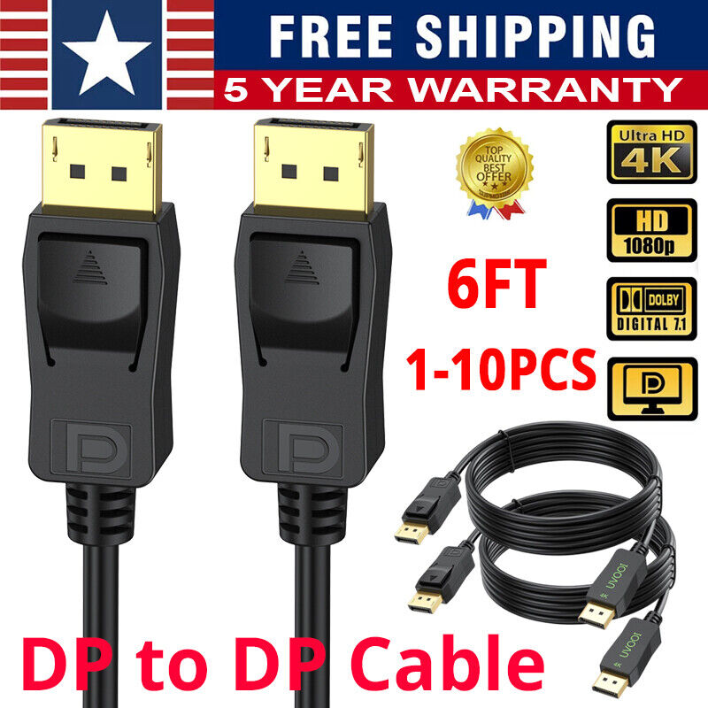 Lot of 1-10 6FT DisplayPort to Display Port Cable DP to DP 4K UHD Video Cord USA