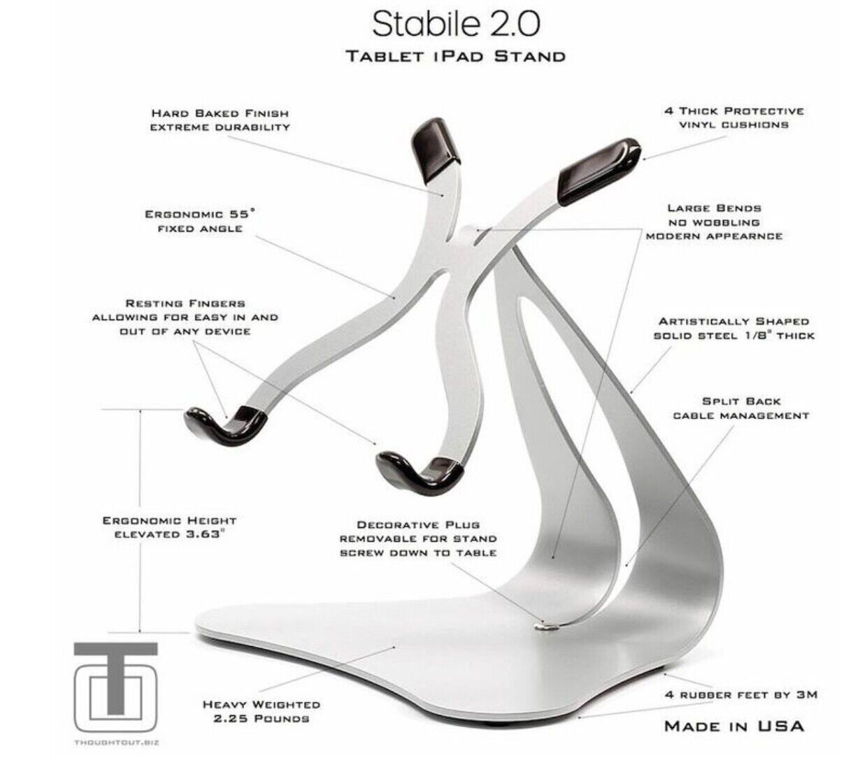 Thought Out Stabile 2.0 Steel iPad Stand in Silver Or Any Tablet Stand