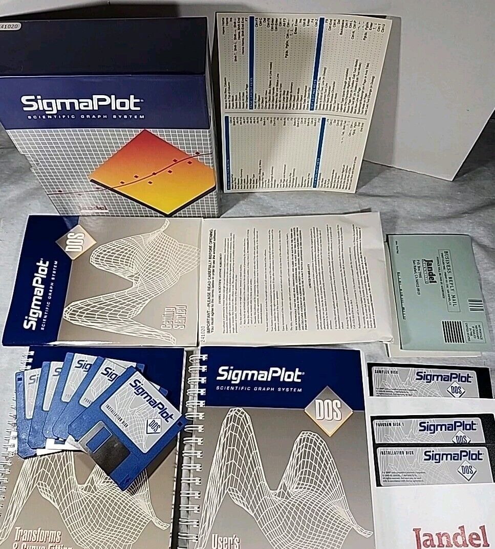 Vintage SigmaPlot 3D Scientific Graphing Software Dos Floppy Jandel 80s Big Box