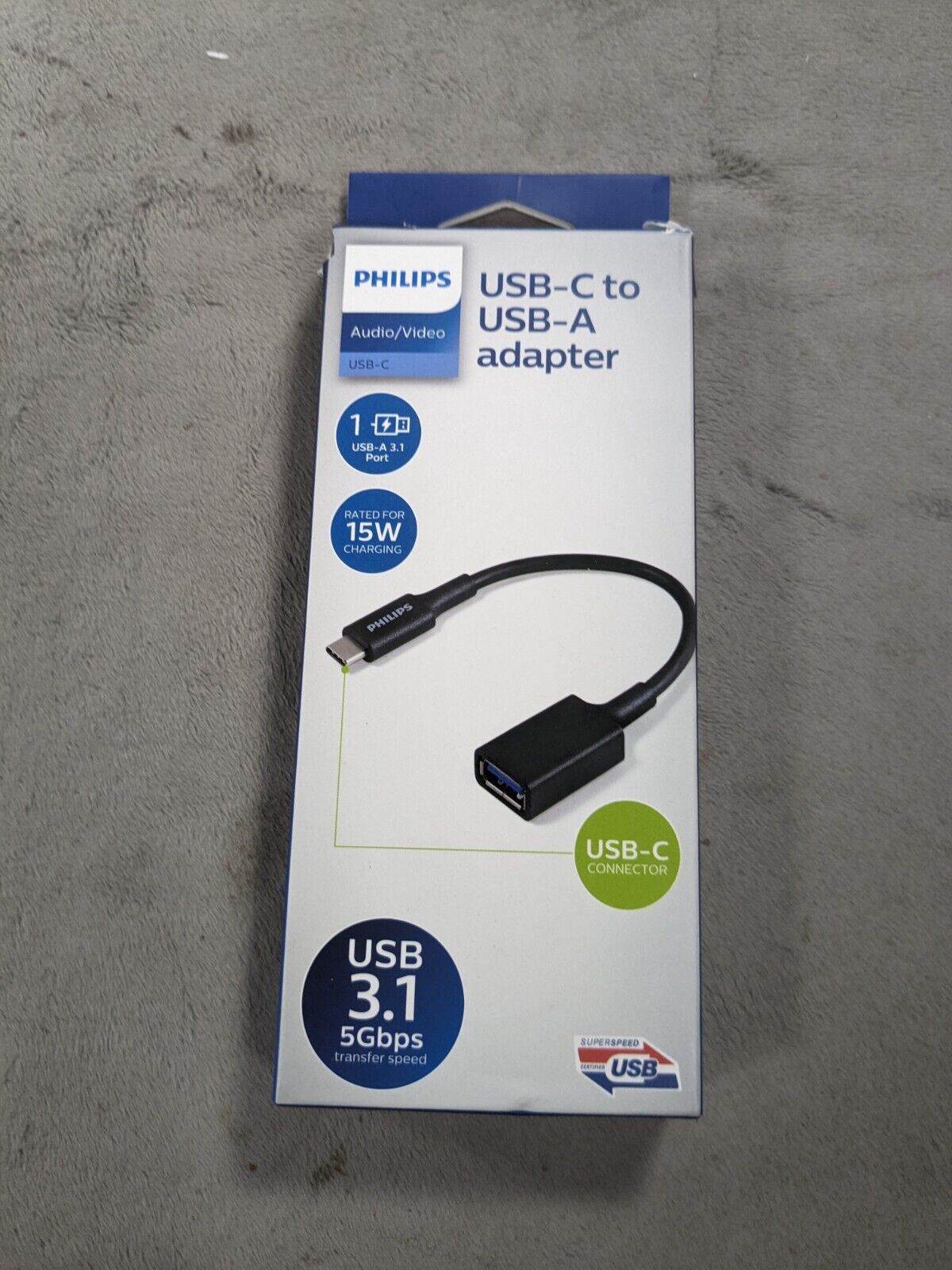 Philips USB-C to USB-A Adapter 15w Charging Rated 5Gbps USB 3.1