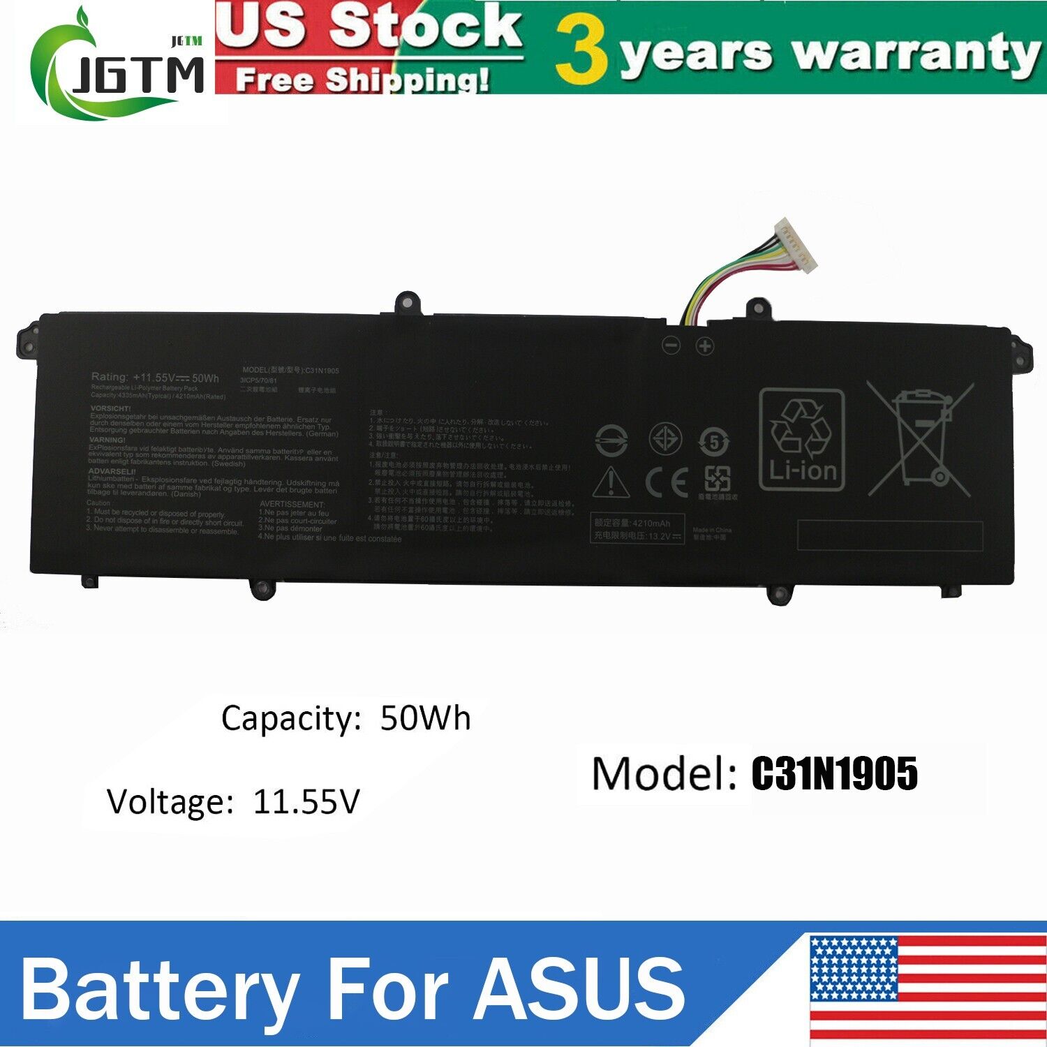 C31N1905 Battery For ASUS VivoBook S13 S333 S14 M433 S433FL S533EQ 11.55V 50Wh