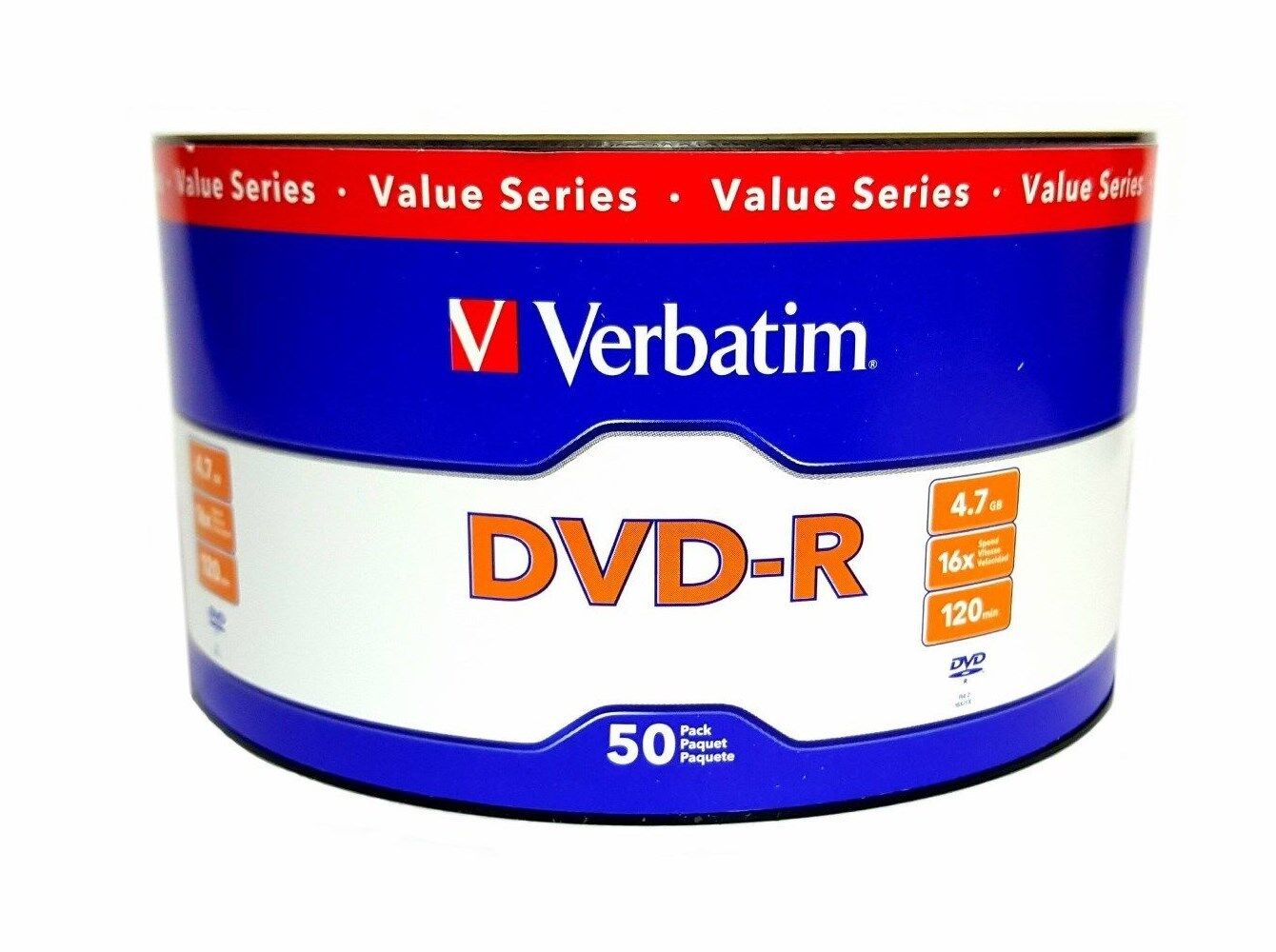 100 VERBATIM Blank 16X DVD-R DVDR Branded Logo 4.7GB Media Disc 2x50pk