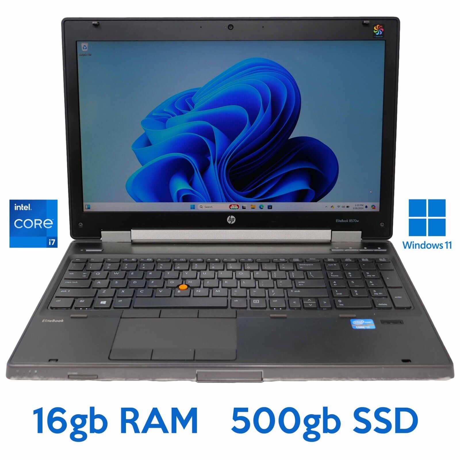 HP EliteBook 8570w |Intel Core i7@2.30 GHz|16GB RAM 500GB SSD Wind 11 Pro Webcam