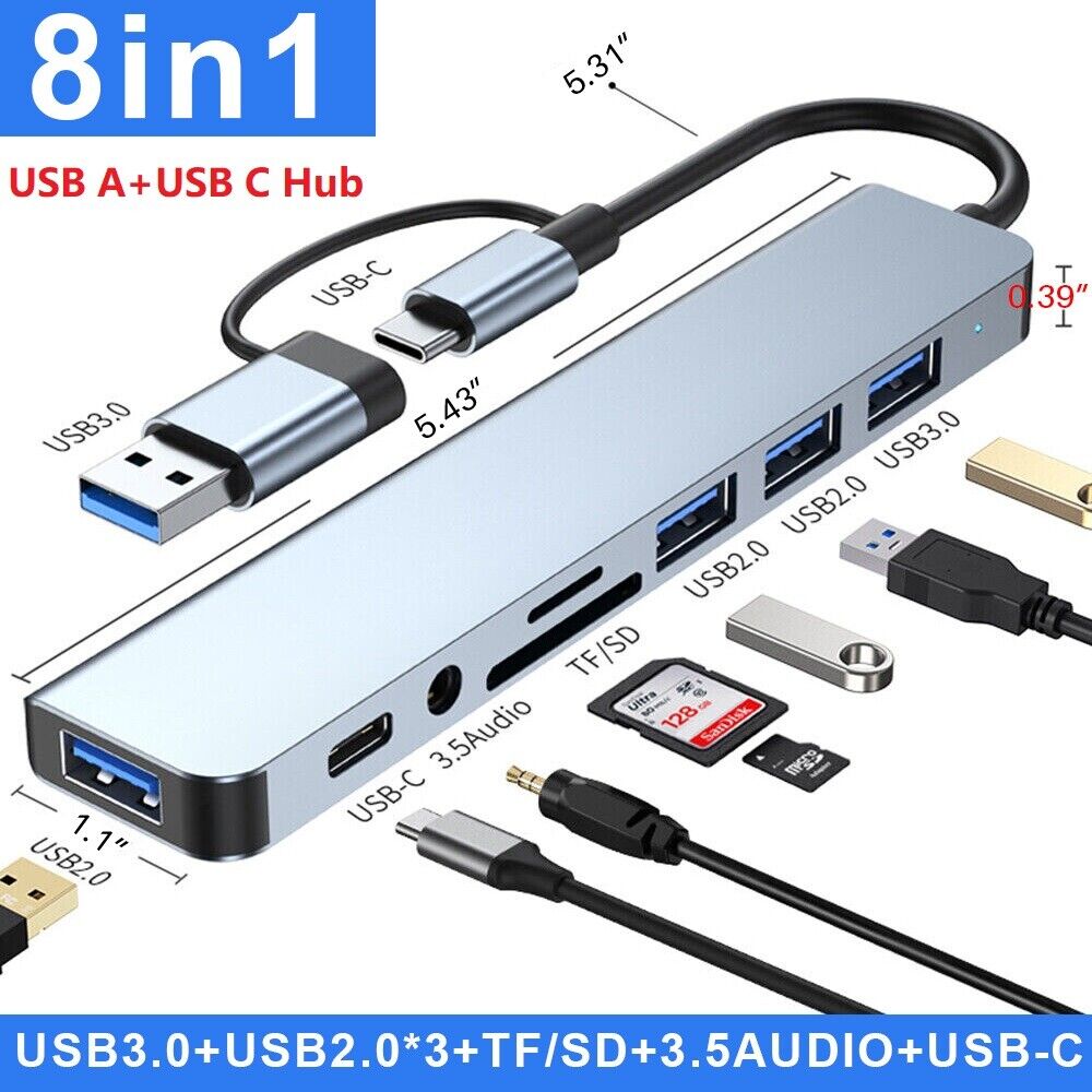 Multiport USB-C Hub Type C To USB 3.5mm Audio Micro SD/TF Card Reader Adapter