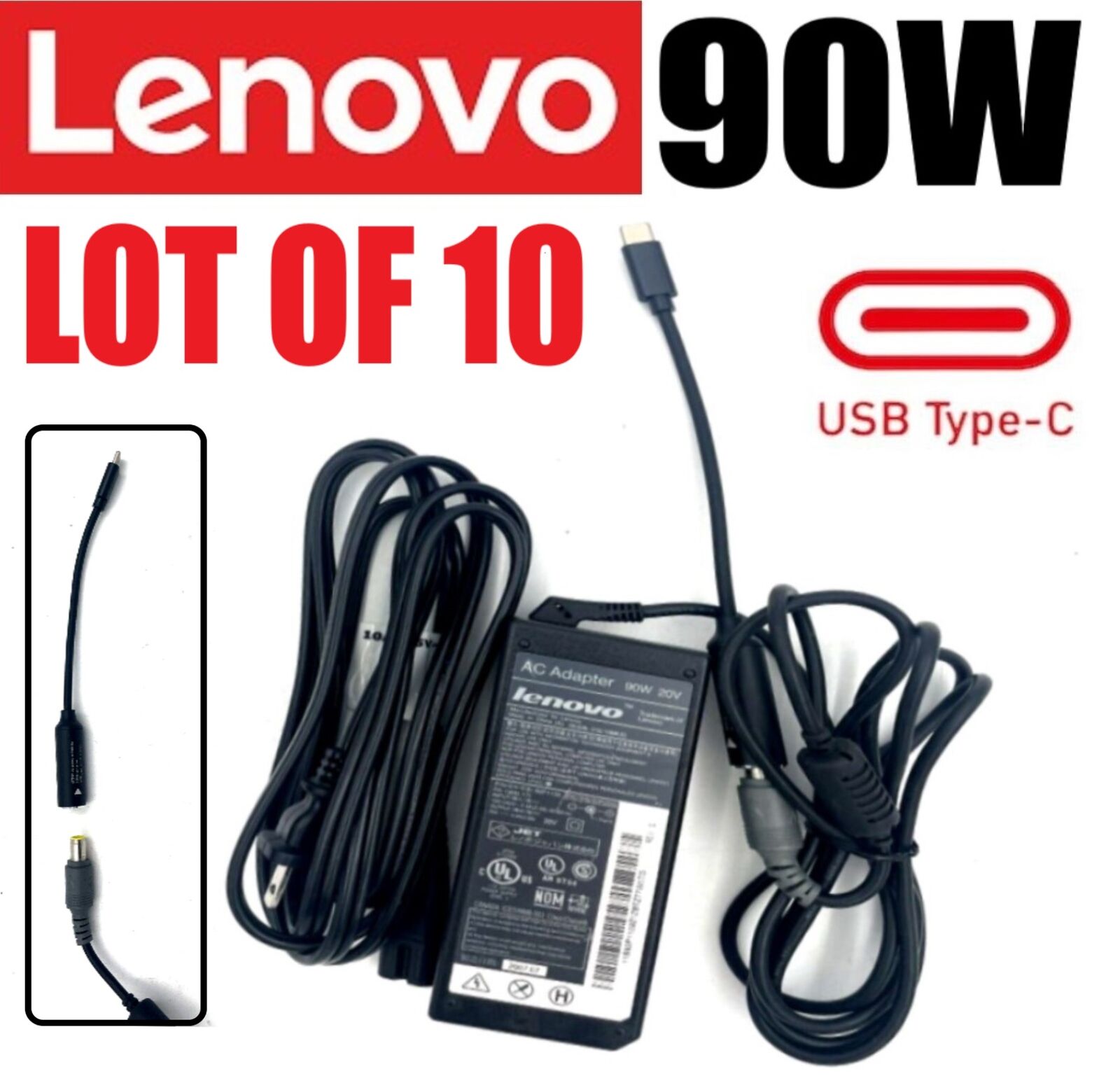 LOT OF 10 90W AC Adapter USB-C Type-C Power Charger  For Lenovo ThinkPad Laptop