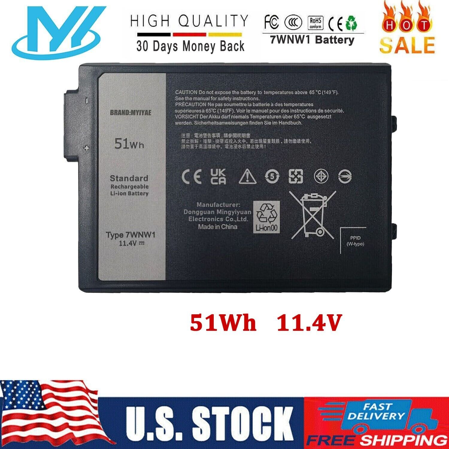 ✅New 7WNW1 Battery For Dell Latitude 5420 5424 7424 Rugged Extreme GK3D3 DMF8C