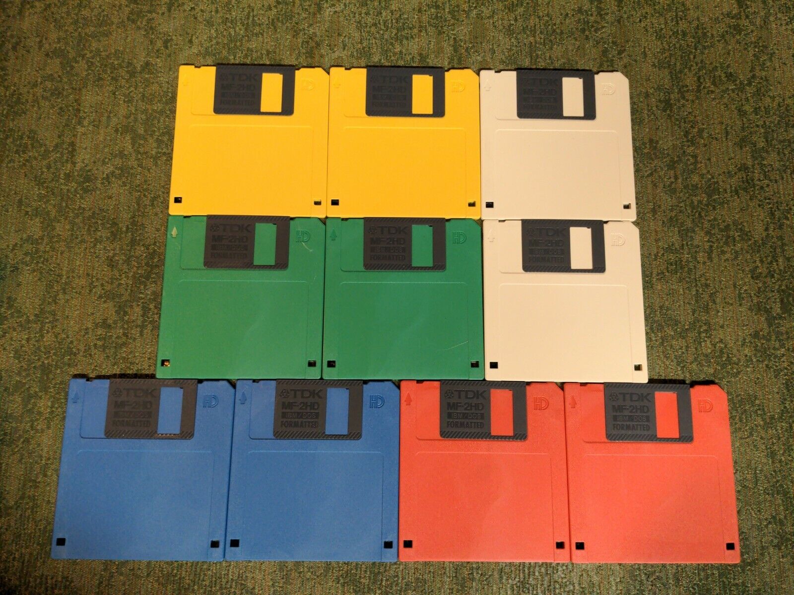 TDK High Density 10 Pack Set IBM DOS Formatted Color Disks MF-2HD