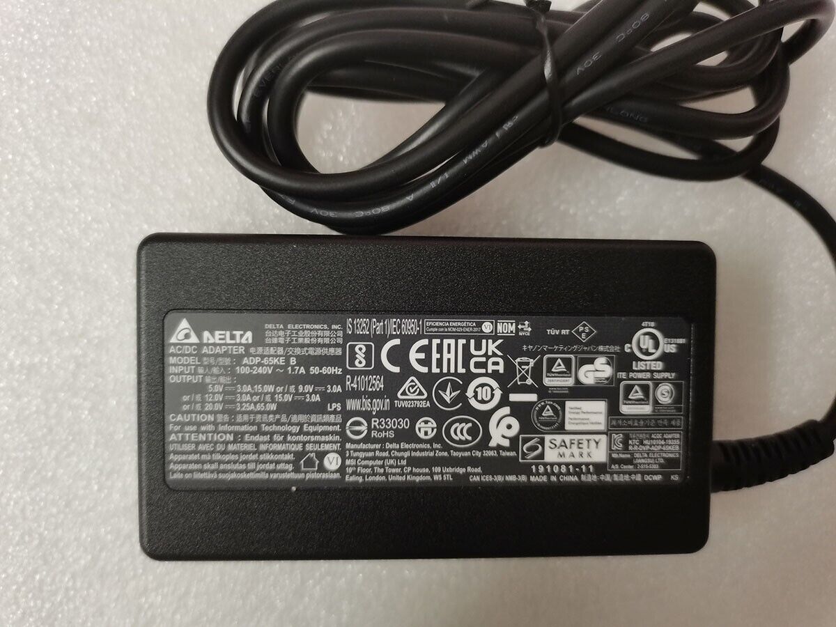 Genuine OEM Delta ADP-65KE-B Type-C 65W 20V 3.25A USB-C Charger FOR MSI Laptops