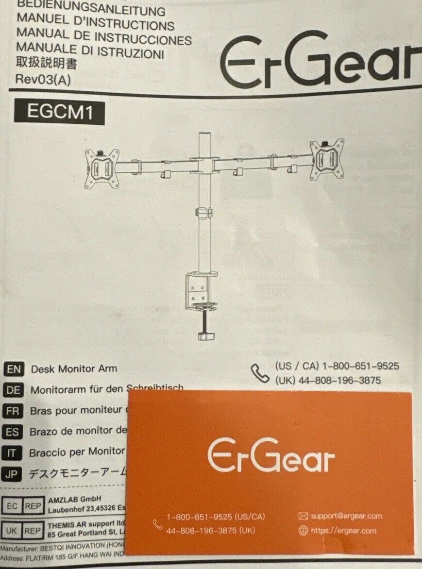 ErGear Dual Monitor Desk Mount - Black EGCM1 Metal Read