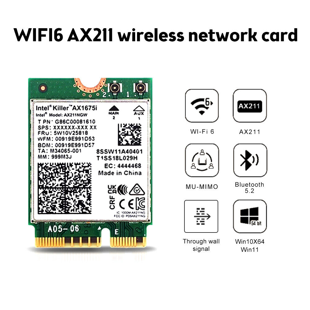 Dual Band AX210 Intel Wi-Fi 6E AX210NGW AX3000Mbps M.2 Wifi Bluetooth 5.2 Card