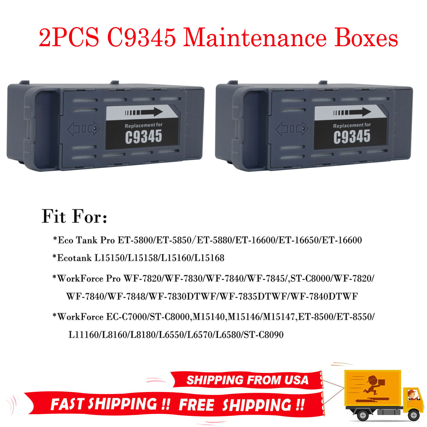 2x C9345 Maintenance Box Waste Ink Tank for Epson ET-5880 ET-5850 WF7820 ET-8550