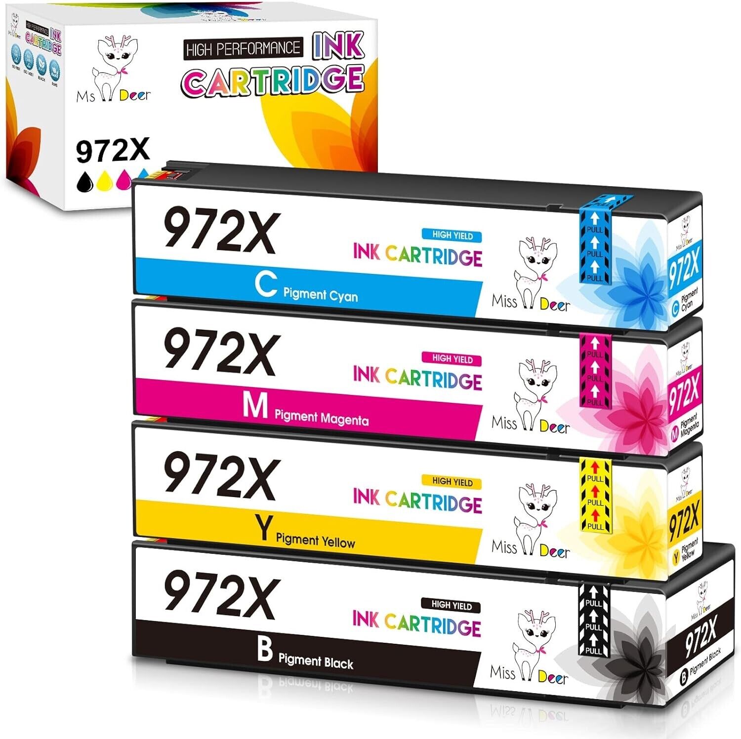 Miss Deer 972A Ink Cartridges Compatible Replacement Ink for HP 972 972A 972X...