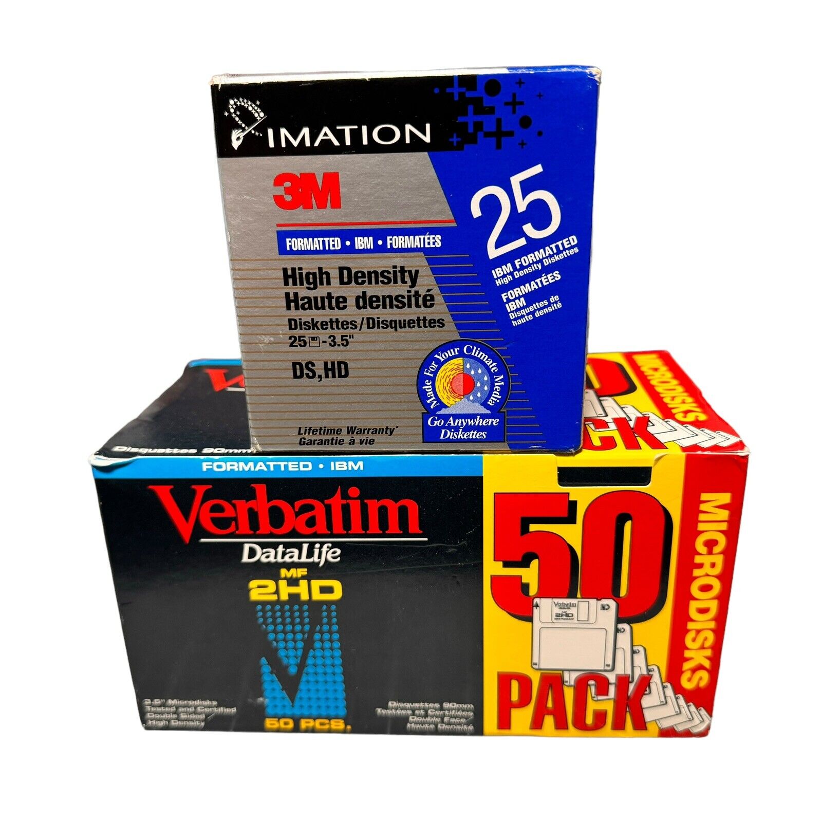 50 Verbatim DataLife MF 2HD 3.5” IBM Floppy Disks Imation 25 Disks