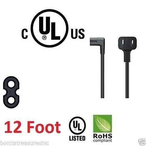 12ft 12 Foot Feet US 2 pin angled IEC 320 C7 power cord For Samsung LCD LED TV'S