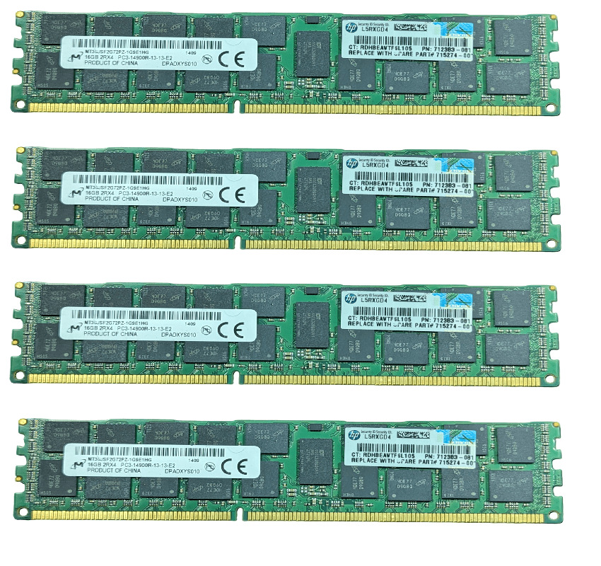 64GB (4x 16GB) DDR3 PC3-14900R ECC Server Memory HP DL360 DL380 DL580 G7 / G8