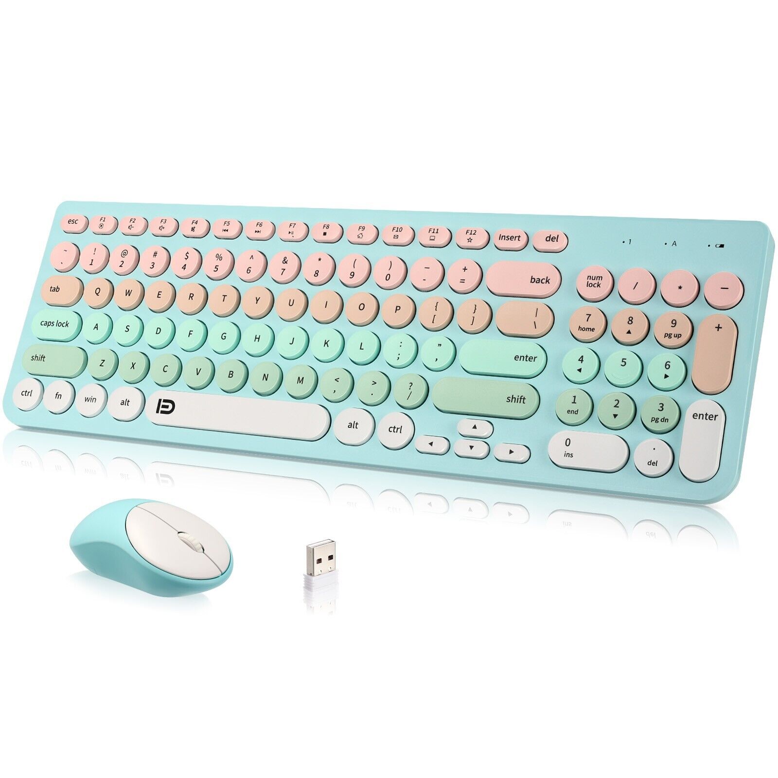 2.4G Wireless Retro Punk Round Keycap keyboard and Mouse Combo for PC,Laptop