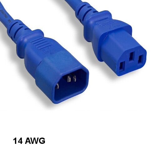 LOT10 Blue 8\' Heavy Duty Power Extension Cord IEC60320 C13 to C14 14AWG 15A/250V