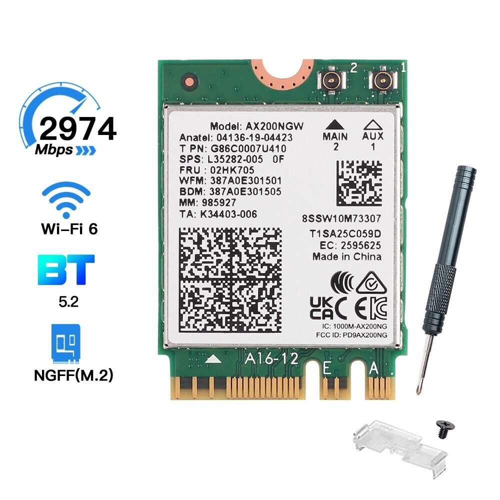 Intel WiFi 6 AX200 Wifi Card M.2 Wireless Network Adapter Bluetooth 5.2 AX200NGW
