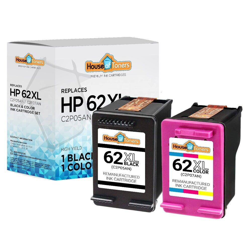 2PK for HP 62XL Black Color Cartridges Envy 5660 5665 7644 7645 7640 8000 8005 