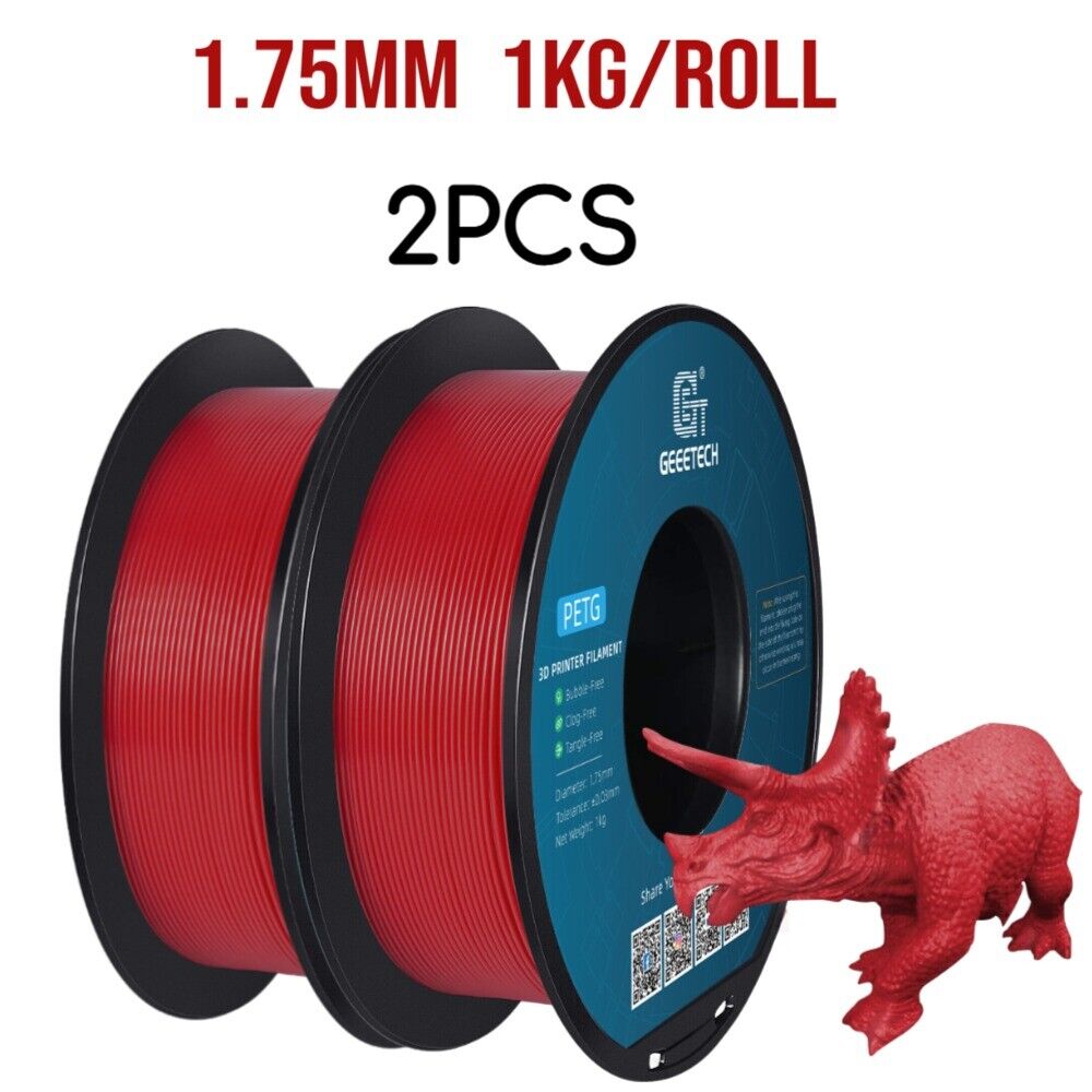 2PCS Geeetech 3D Printers PETG Filament 1KG/roll 1.75mm Red Color Consumables US