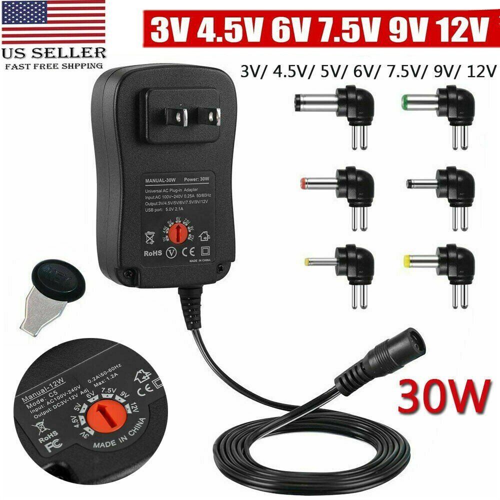 30W Universal AC to DC Adjustable Power Adapter Supply Charger for Electronics