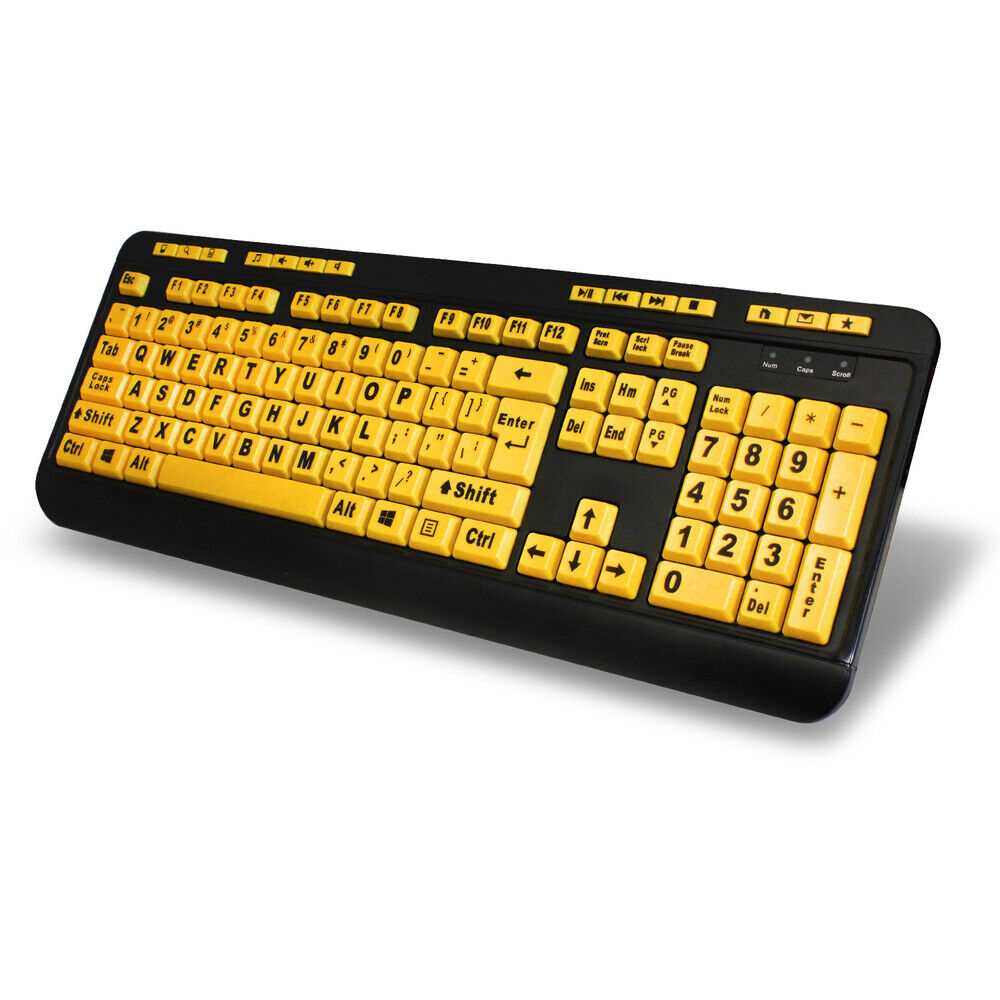 Adesso AKB-132UY Keyboard USB 104-Key Large Type Black Print Yellow