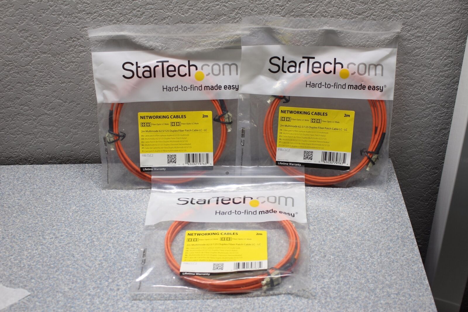 3x Lot- 2M StarTech LC/LC Male Multimode 62.5/125 Duplex Fiber Optic Patch Cable