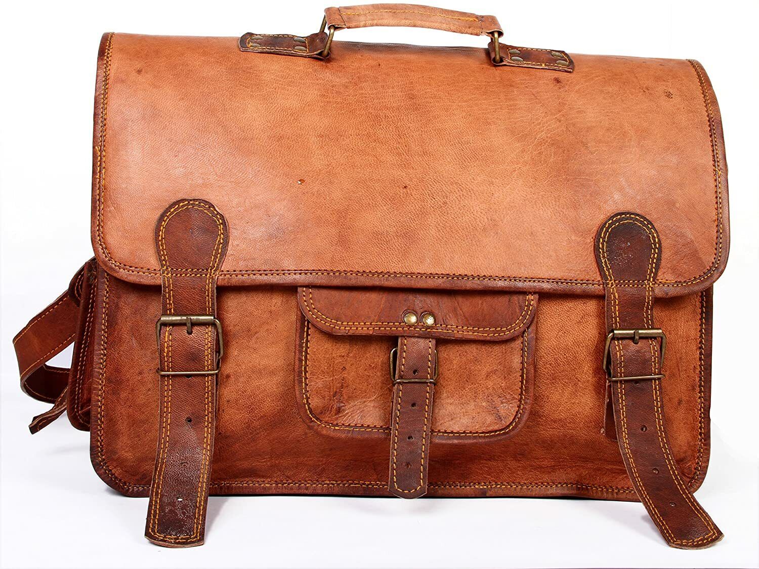 Leather Handmade Briefcase Messenger Laptop Computer Office Satchel Brown Bag1