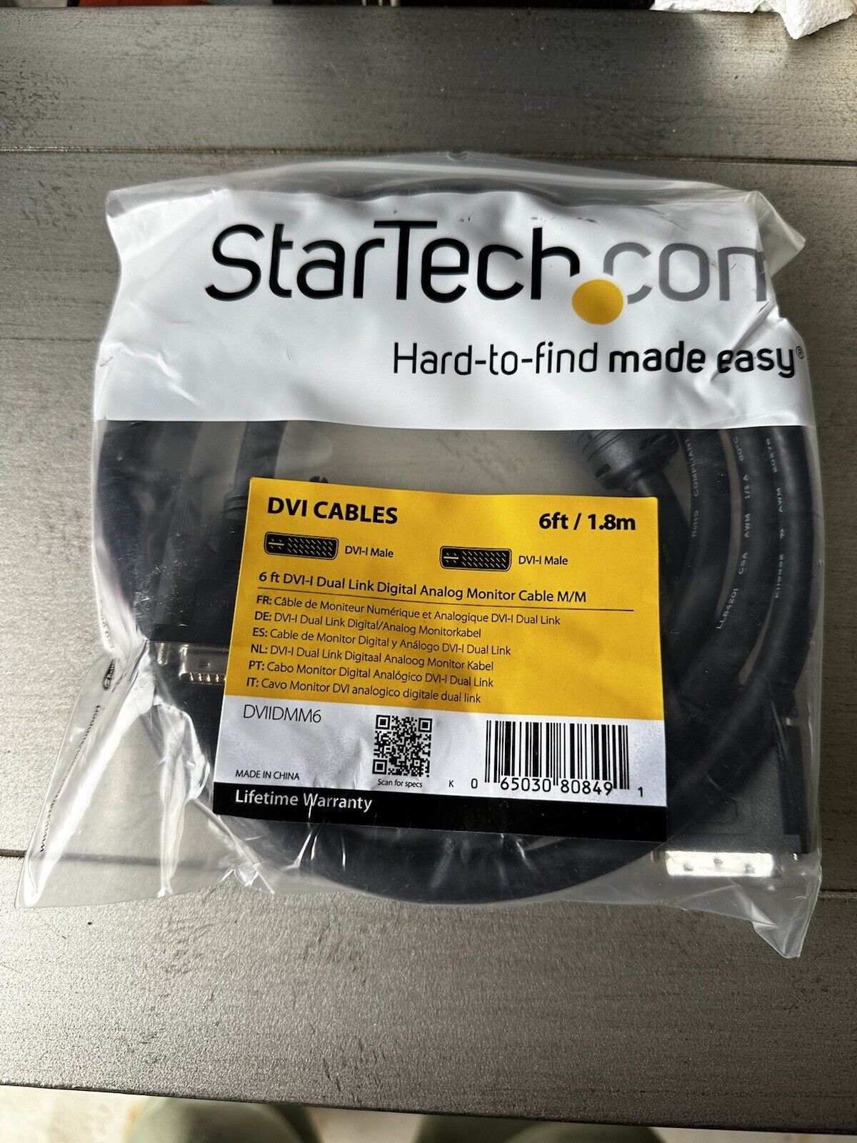 1 Startech 6 ft DVI-D Dual Link Monitor Cable / Wire - Connection M/M