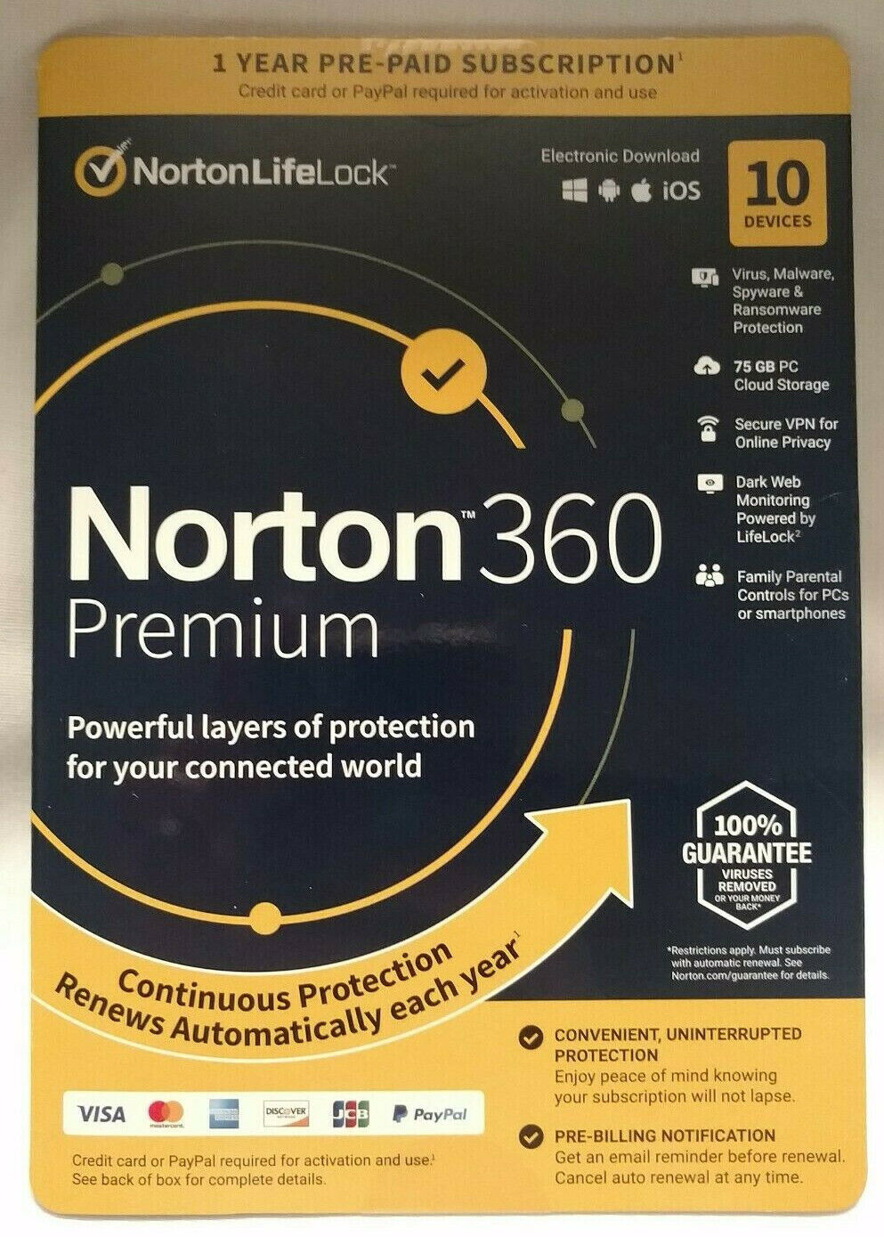 Norton 360 Premium: 10 Devices - 1 year, 75GB Cloud Storage, Secure VPN, more