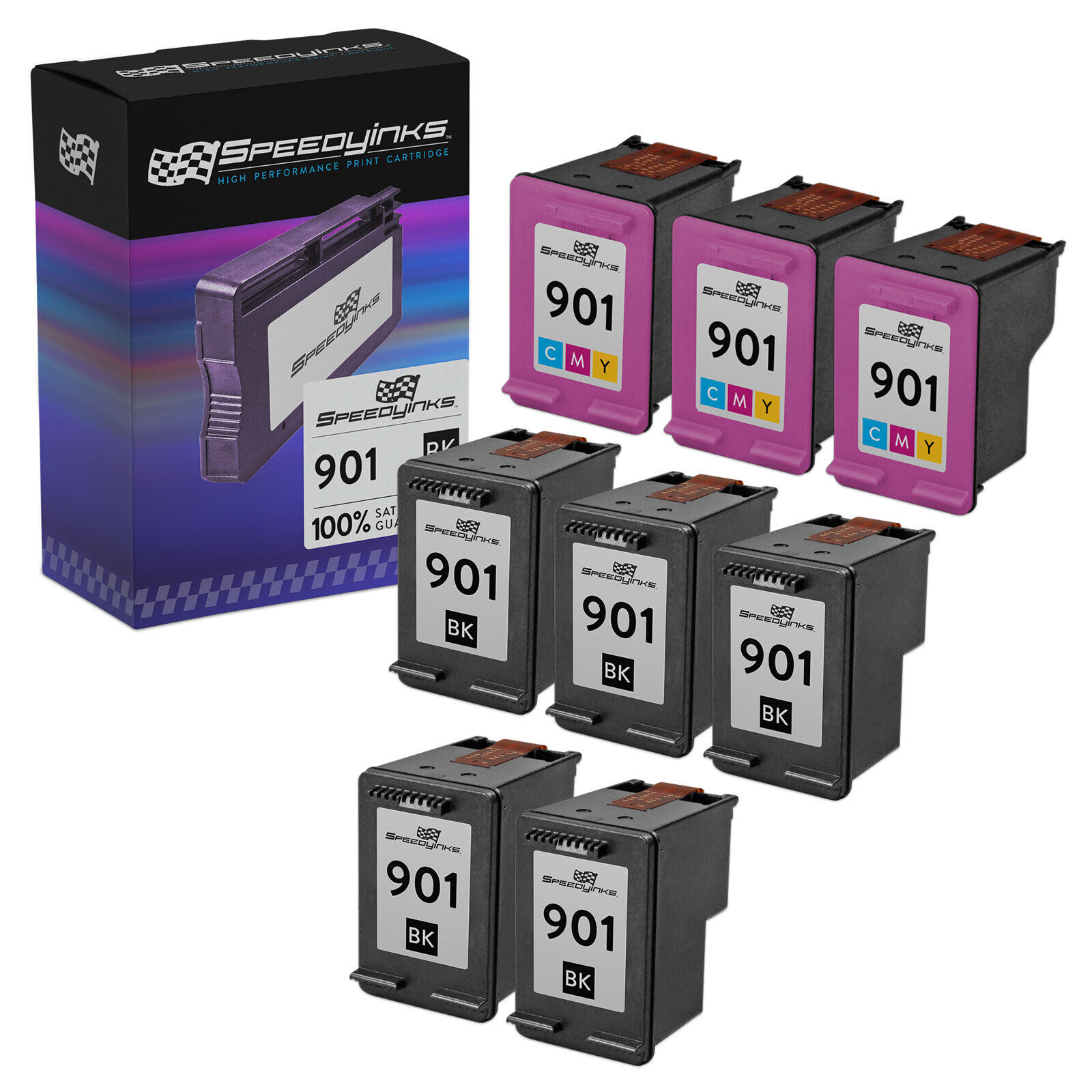 Reman Replacement Ink Set of 8 for HP 901 5x CC653AN Black & 3x CC656AN Color
