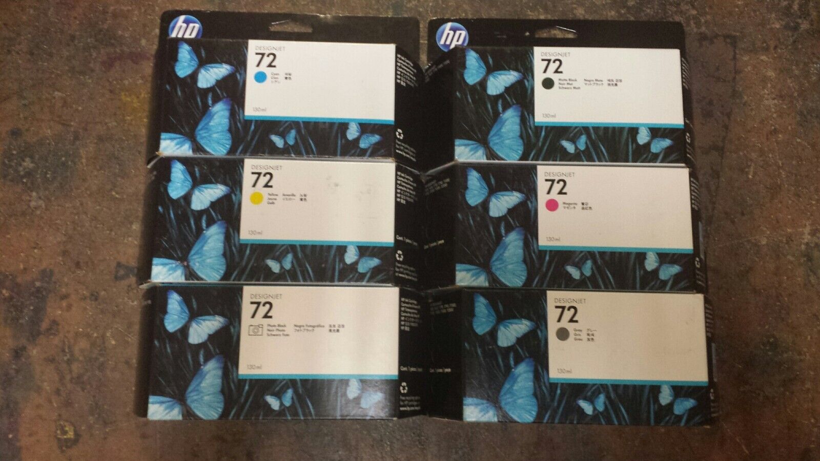 New Genuine OEM Factory Sealed HP 72 Set of 6 Inkjet Cartridges 130ml 2018- 2019
