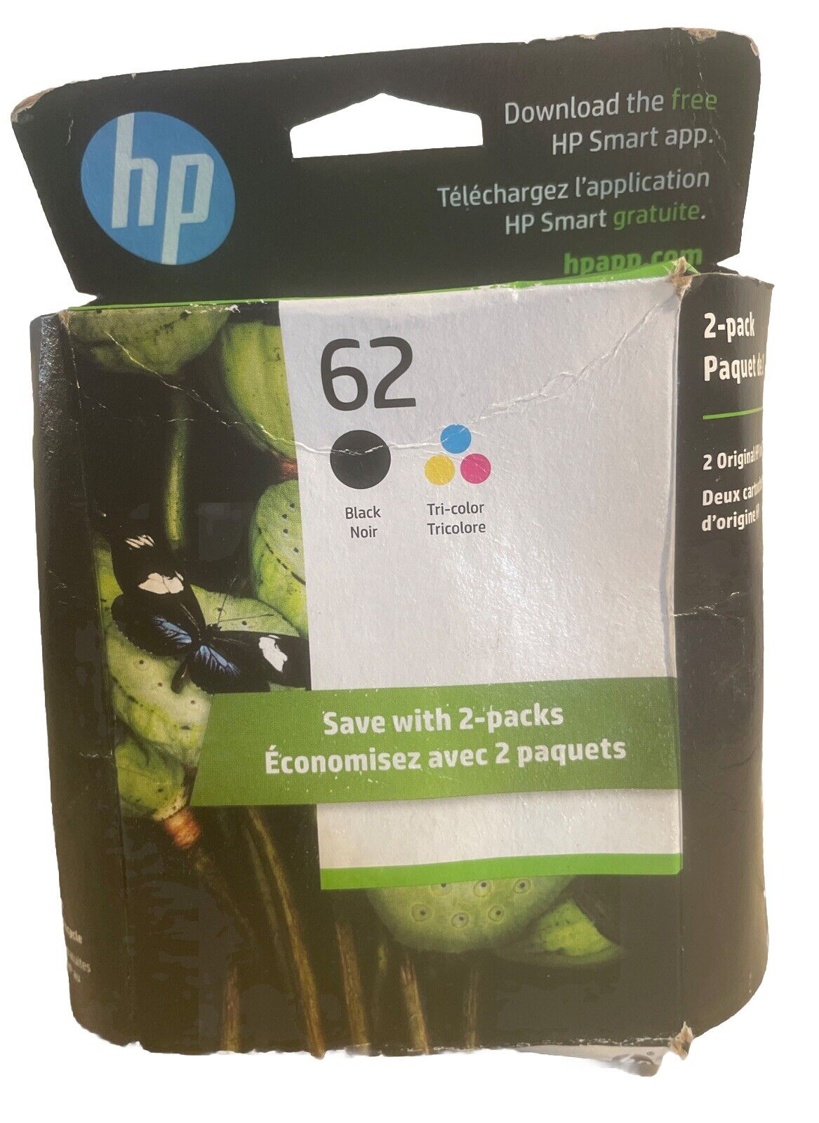 Genuine HP 62 2-pack Black/Tri-color Original Ink Cartridges N9H64FN#140 06/2025