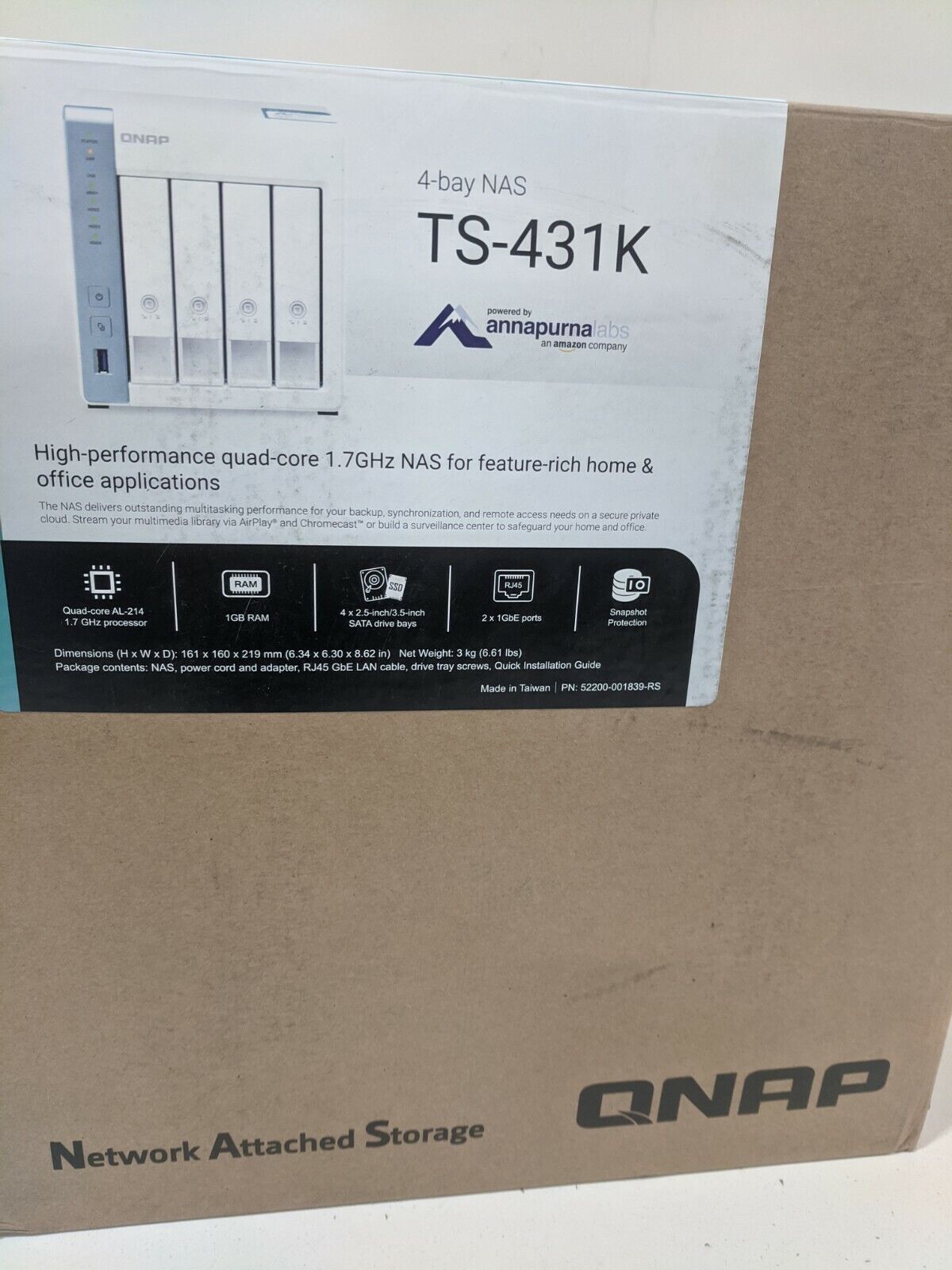 QNAP NAS TS-431K-US 4Bay Personal Cloud NAS 4core 1.7GHz 1GB Retail
