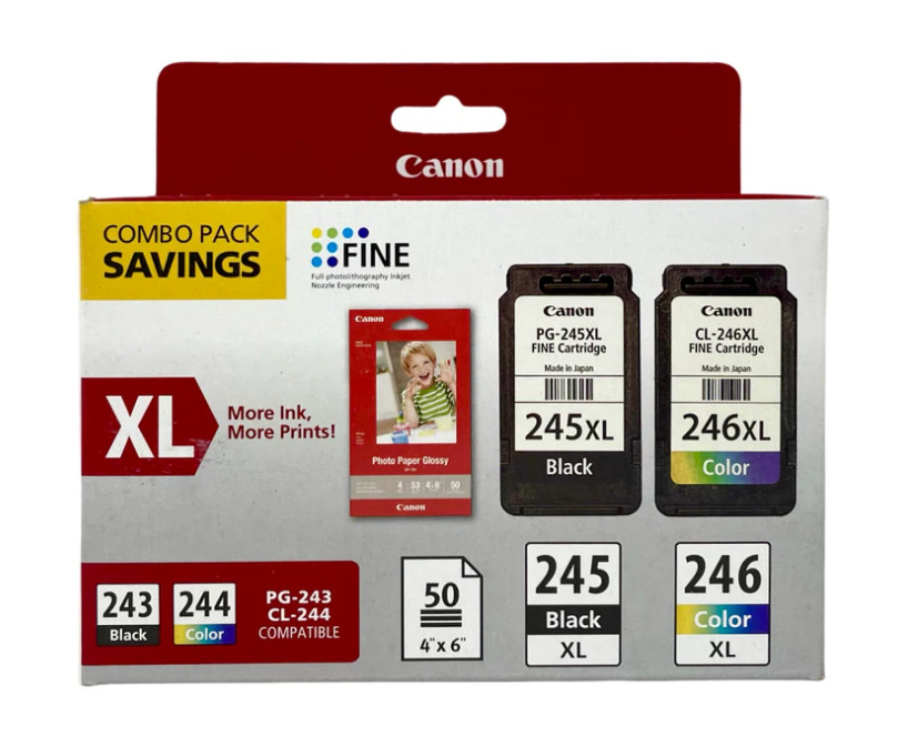 Canon PG-245XL CL-246XL Ink with Photo Paper Combo Genuine, Sealed NIB Fast Ship