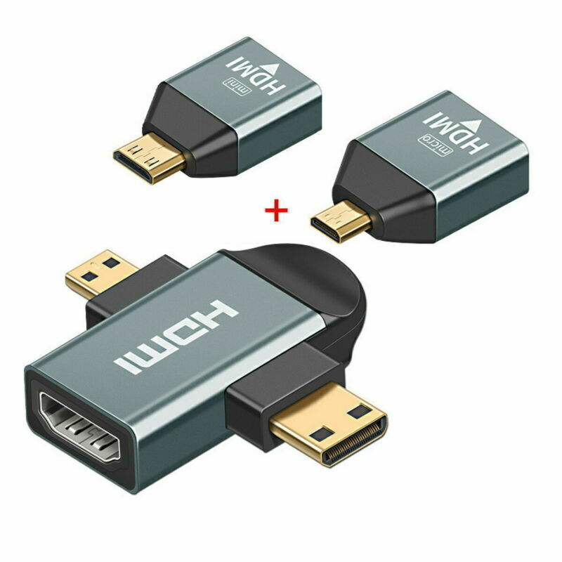 Cablecc 3pcs/set Micro  Mini HDMI to HDMI 1.4 Female 2-in-1 Adapter 4K@60hz