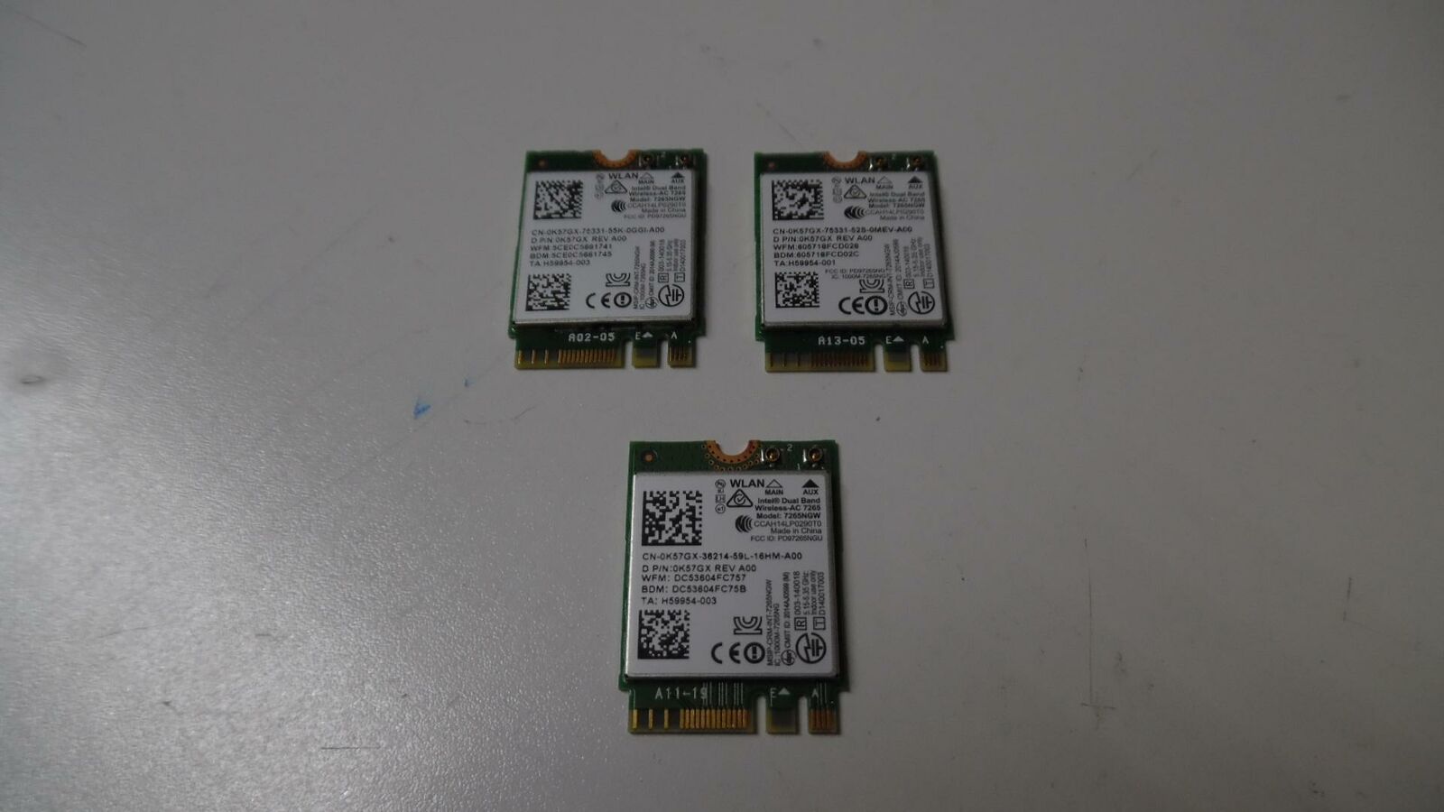 Lot of 3 Genuine Intel 802.11 b/g/n Wireless Card 7265NGW - H17087-001 - Tested