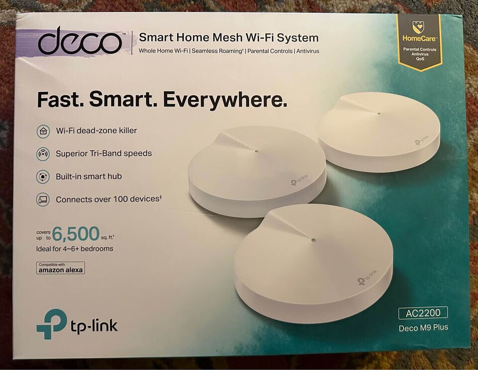TP-Link Deco M9 Plus Tri-Band Mesh Wi-Fi System with Built-In Smart Hub, 3-pack