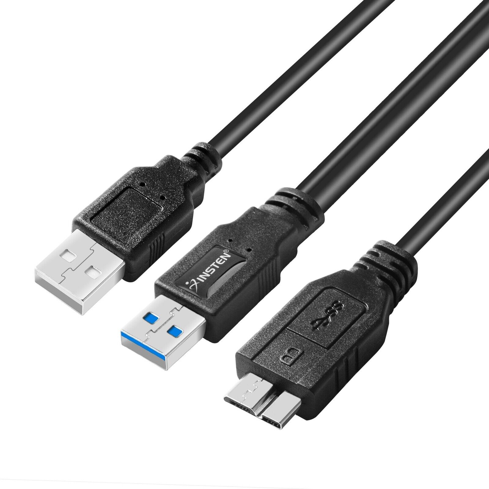 Insten Dual USB 3.0 Type A to Micro-B USB Y Shape Cable for External Hard Drives