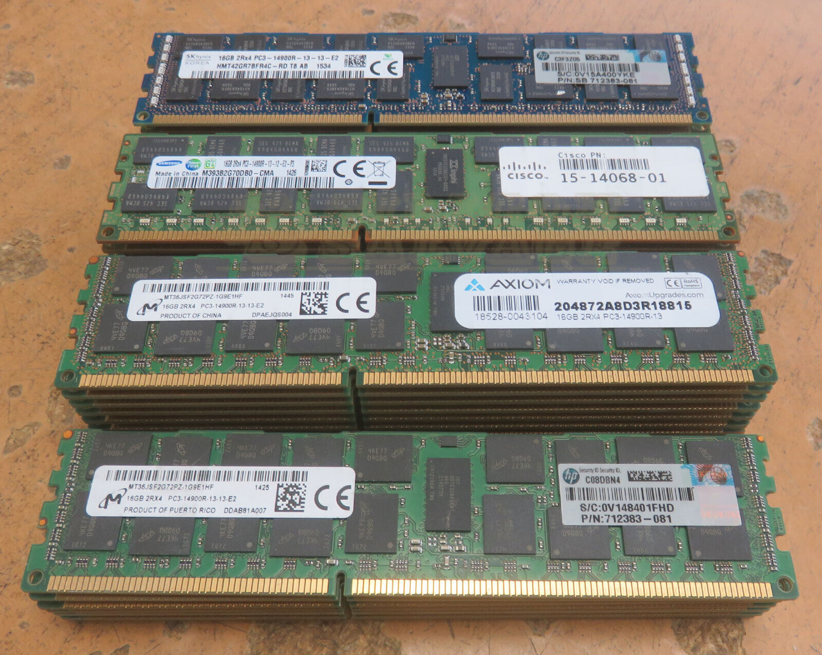 Lot of 37 x 16GB 2Rx4 PC3-14900R DDR3-1866 ECC Reg Memory *Mixed Brands*