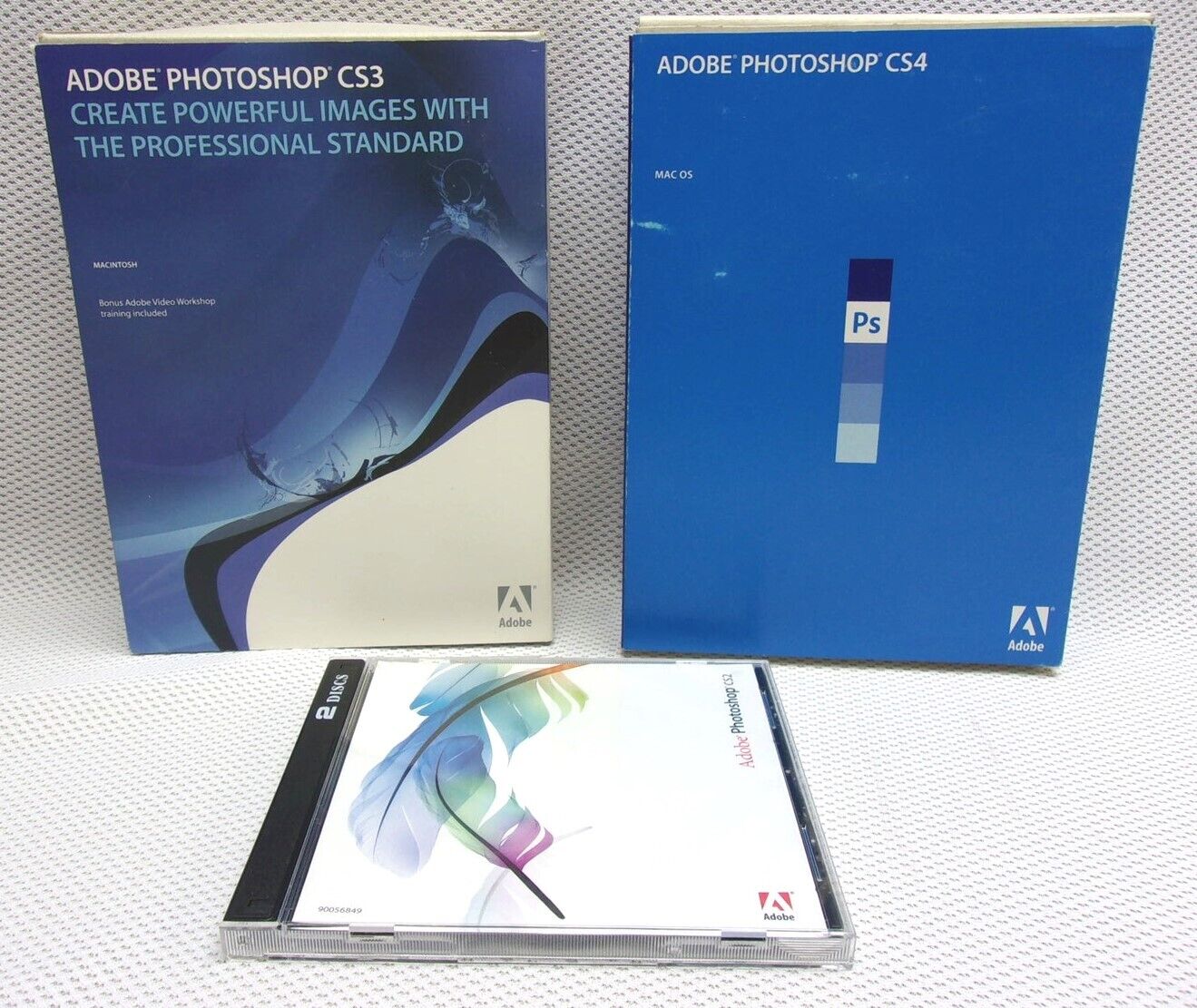 Lot of 3 ADOBE PHOTOSHOP CS2, CS3, CS4 Discs (CD's) FOR MAC